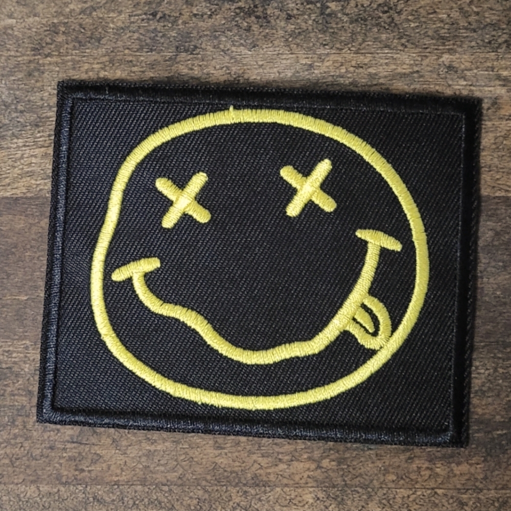 Nirvana Black Square Smiley Face 90'S Grunge Alternative Rock Embroidered Patch